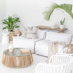 Lindi lekkert salongbord i teak og glass