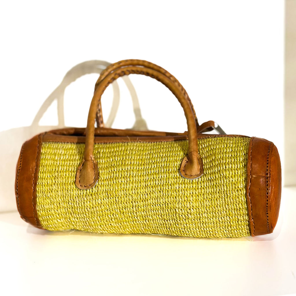 Sylinderveske - Gul med brunt skinn