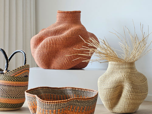 Bolga wave basket with fringes