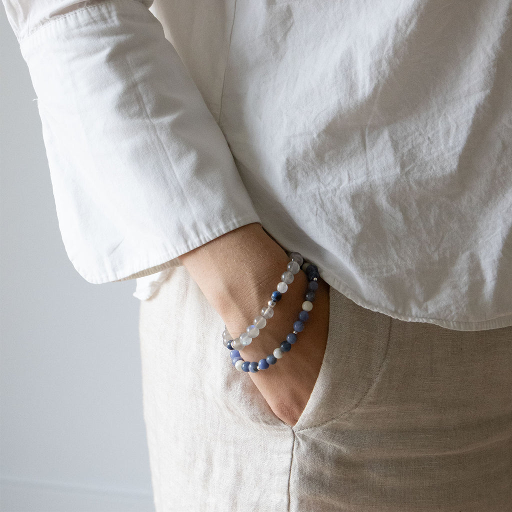 Armbånd med halvedelstener - Rosenkvarts og grønn agat