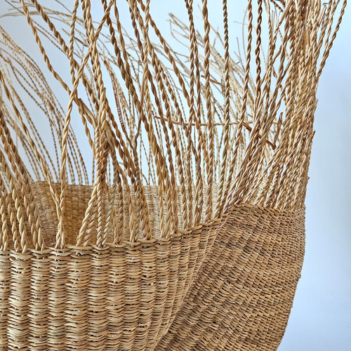Bolga Wave basket with fringes