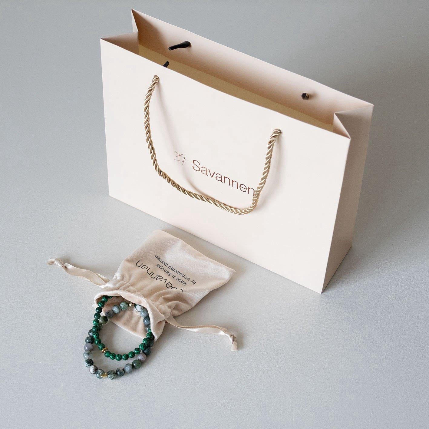 Armbånd med halvedelstener - Rosenkvarts og jade