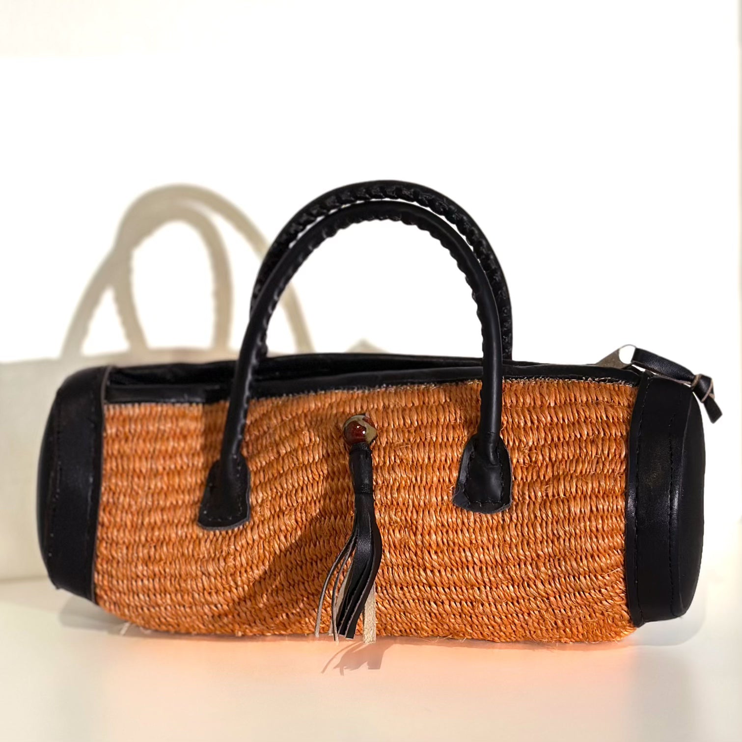 Sylinderveske - Oransje med sort skinn