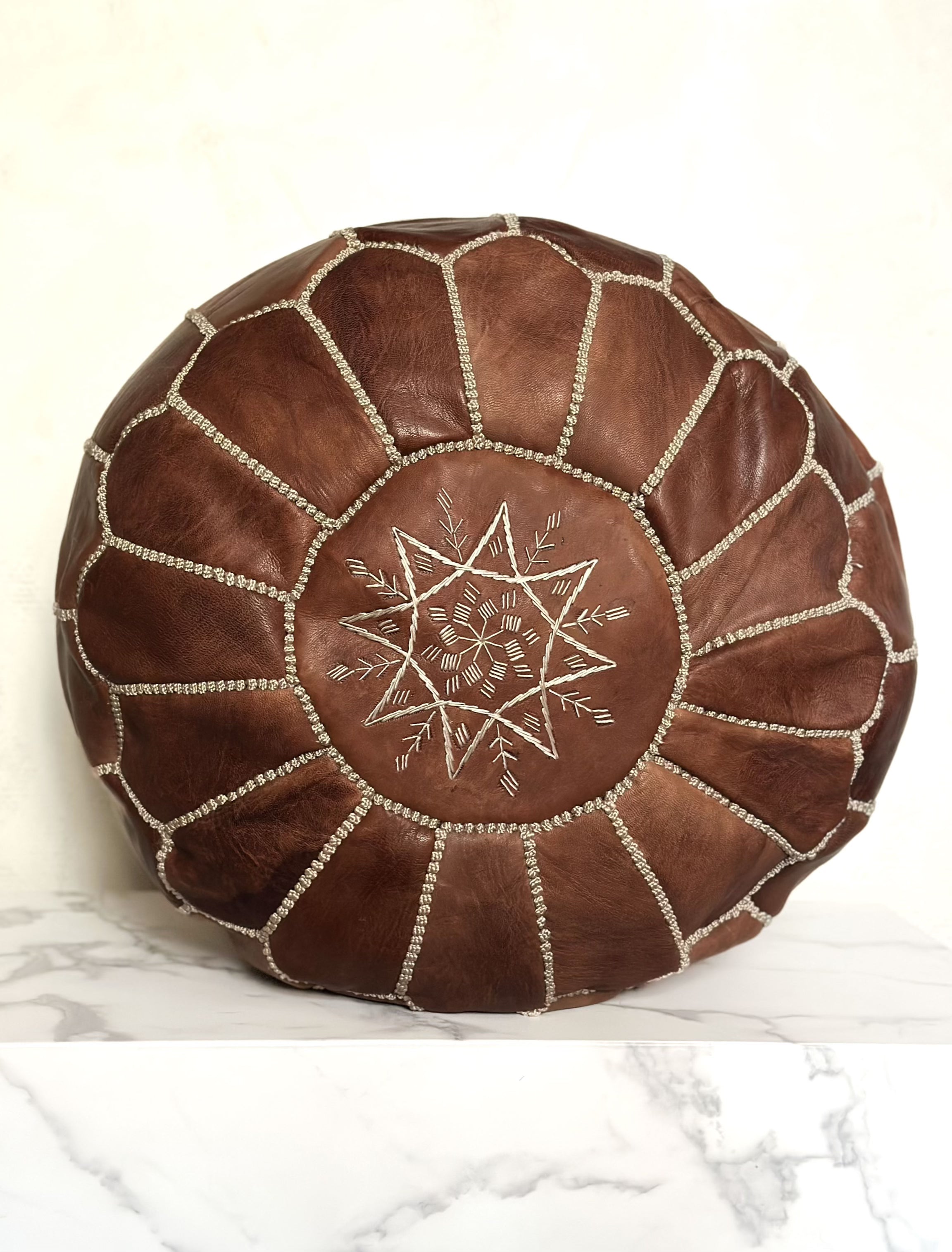 Marokkansk læderpuff mørkebrun