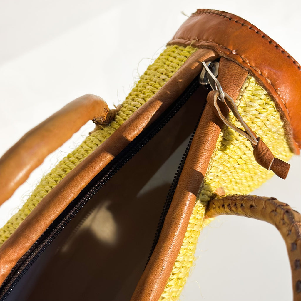 Sylinderveske - Gul med brunt skinn