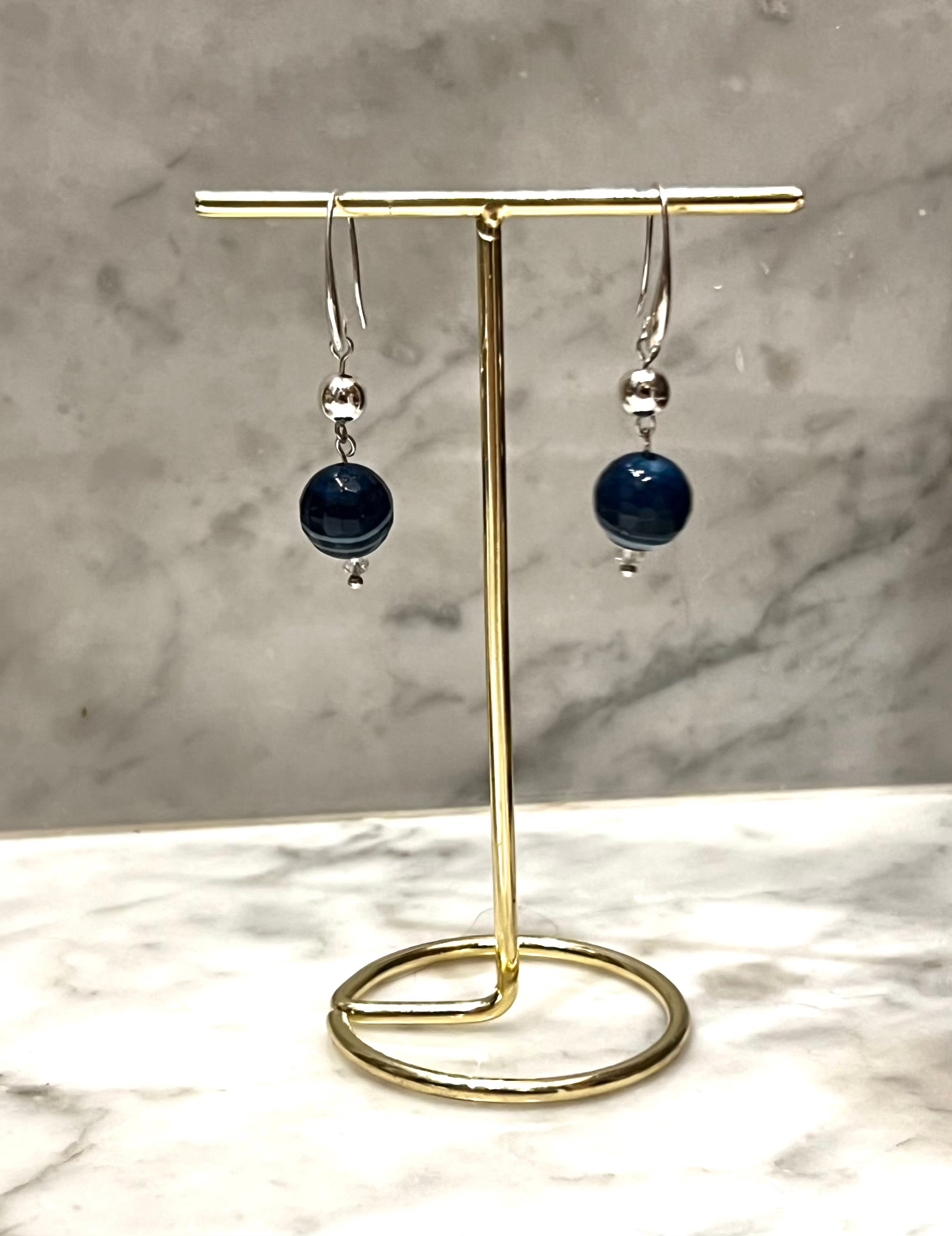 Øredobber med halvedelstener - Blå jaspis