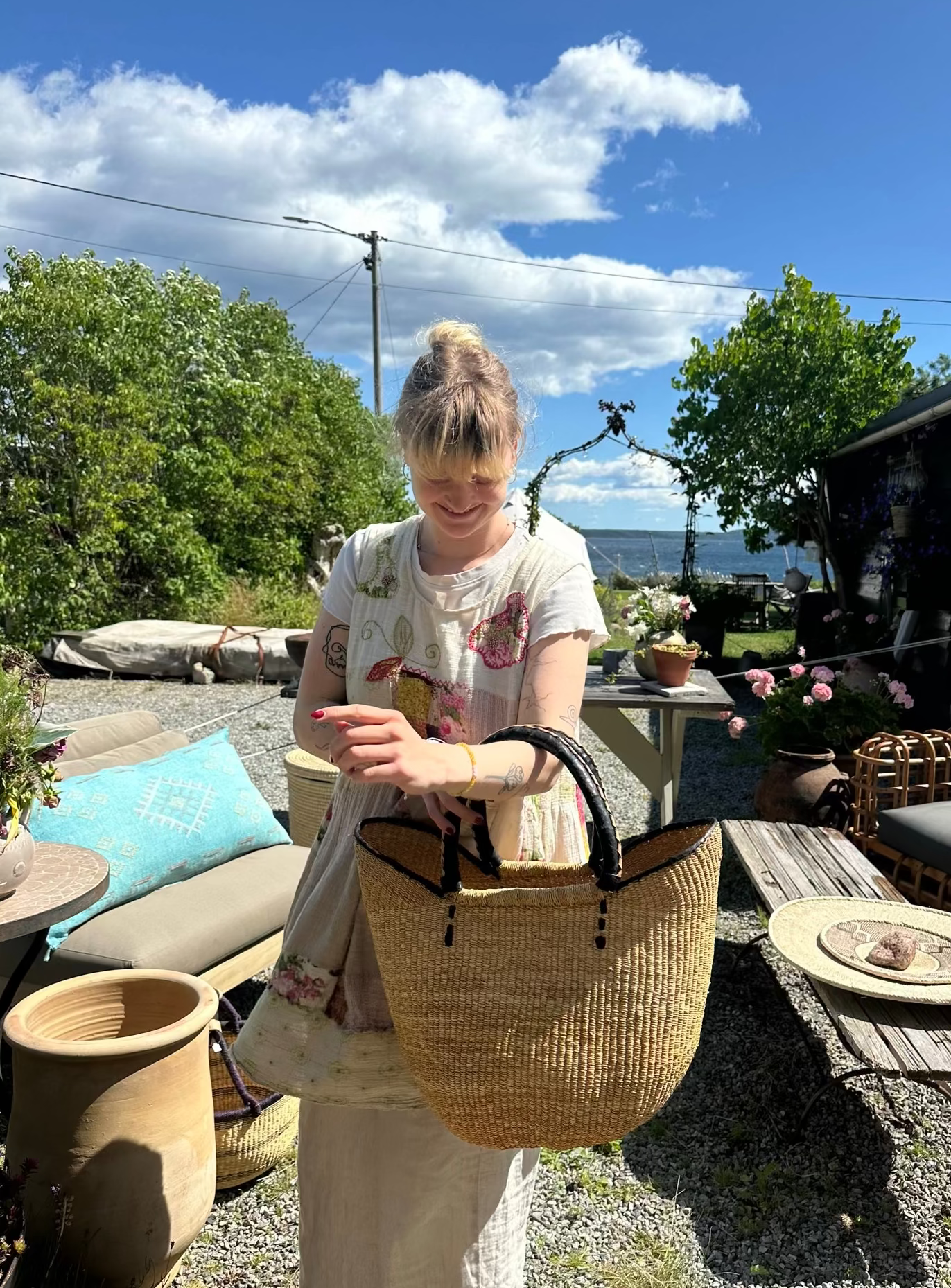 Bolga Handlenett med skinnkant