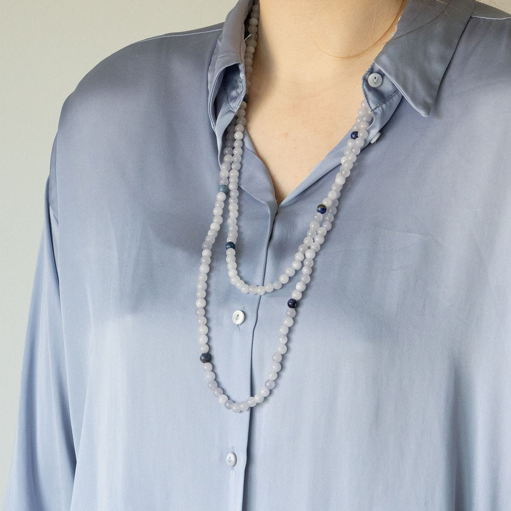 Halskjede med halvedelstener - Blå agat