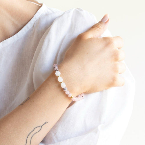 Bracelet with semi-precious stones - Rose quartz and white moonstone