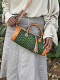 Cylinder bag handmade sisal and leather from Kenya
