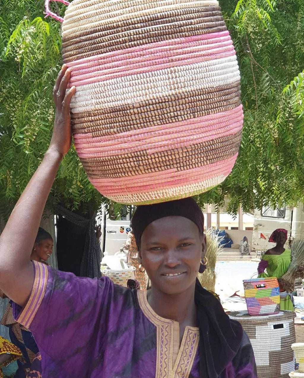 Savannenkurv - Striper i rosa, grå og hvit