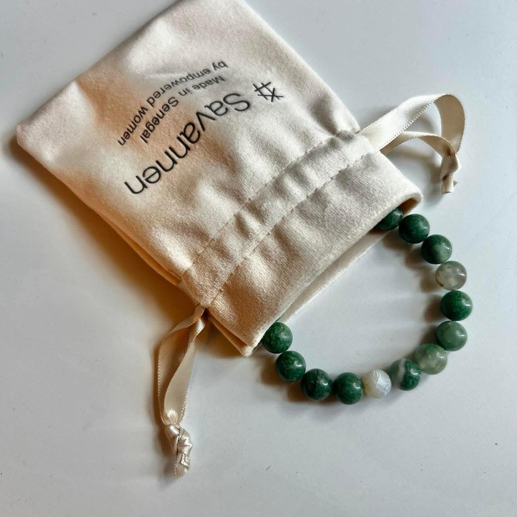 Armbånd med halvedelstener - Grønn agat