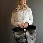 Stor skulderveske i sisal og skinn - Designet av Savannen