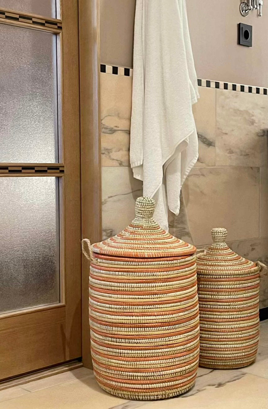 Savannah basket - Stripes in orange, yellow and white