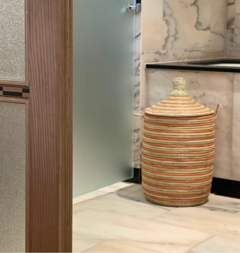 Savannah basket - Stripes in orange, yellow and white