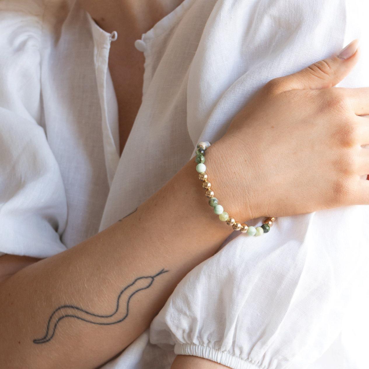 Armbånd med halvedelstener - Lys grønn angelitt