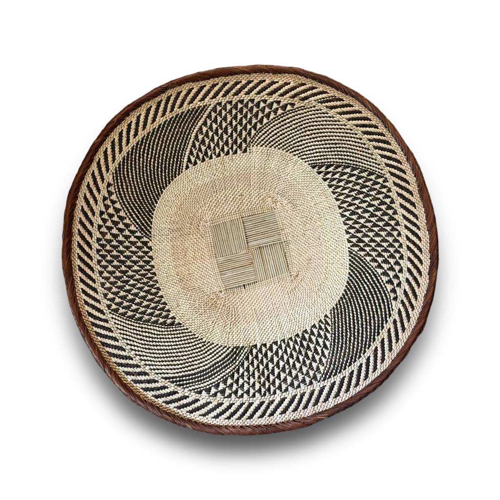 Stort flettet veggfat fra Zimbabwe, ca. 60 cm, Binga, mønster 9