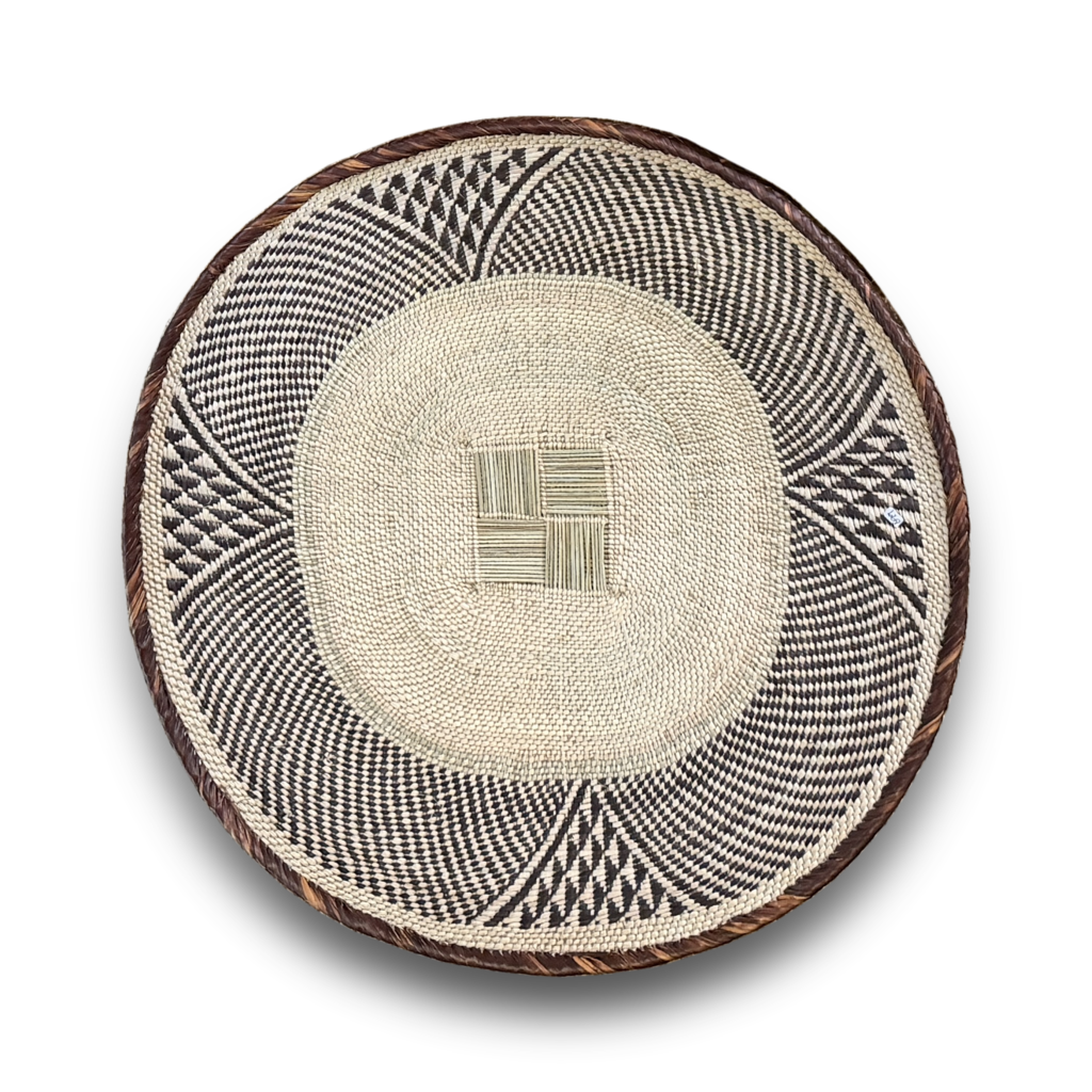 Stort flettet veggfat fra Zimbabwe, ca. 60 cm, Binga, mønster 3