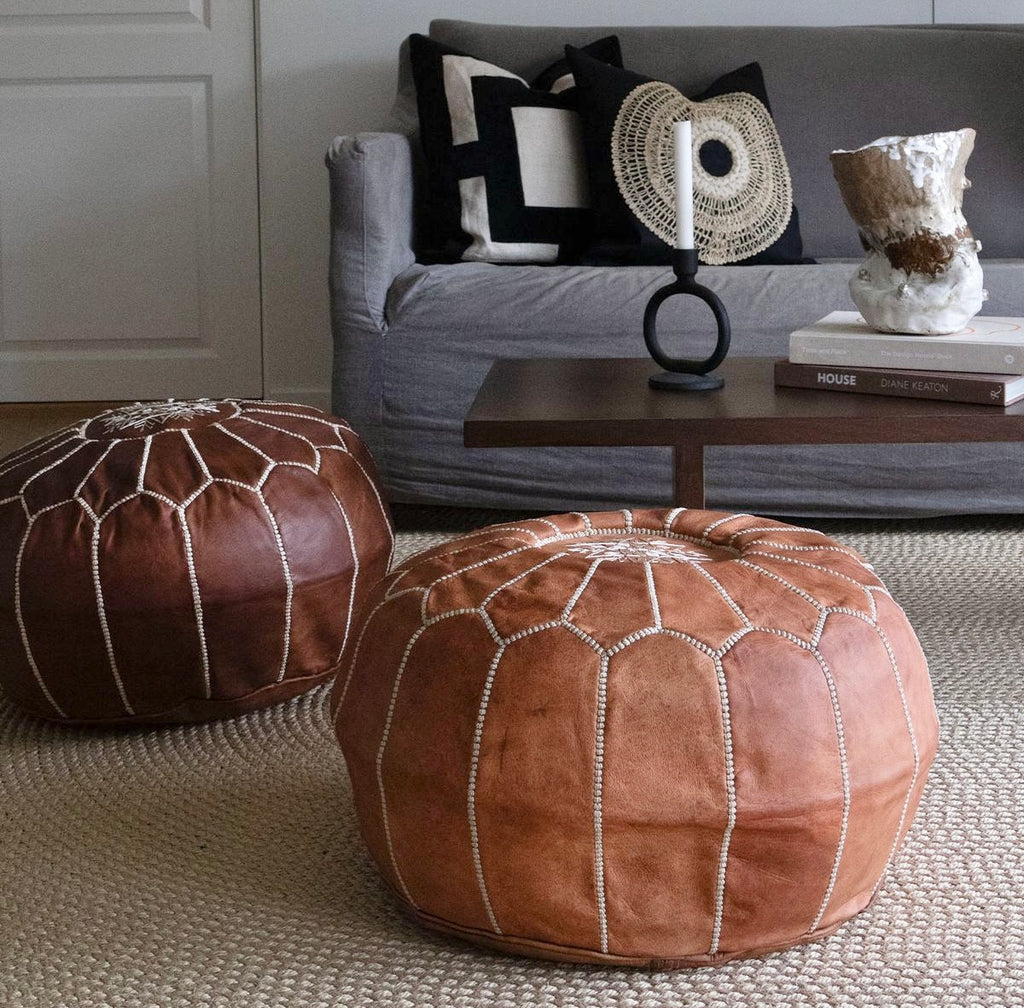 Marokkansk skinnpuff mørkebrun