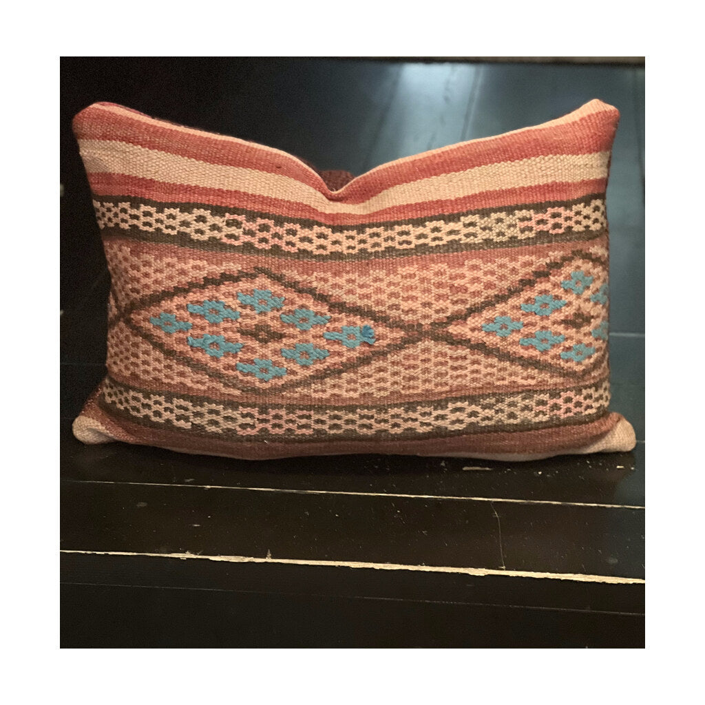 Kelimpute fra Marokko ca. 40x60 cm i terrakotta, rosa og turkis, forside