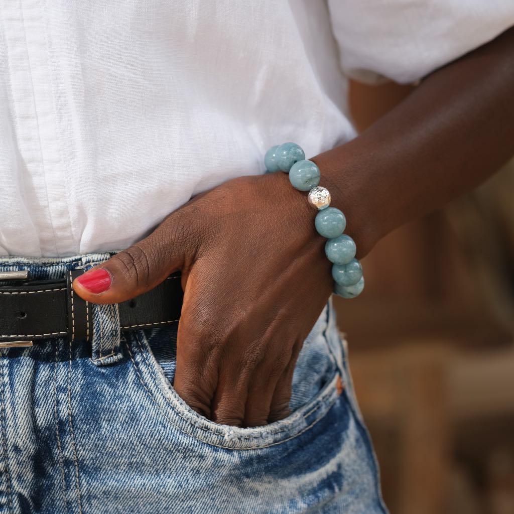 Armbånd med halvedelstener - Blå agat