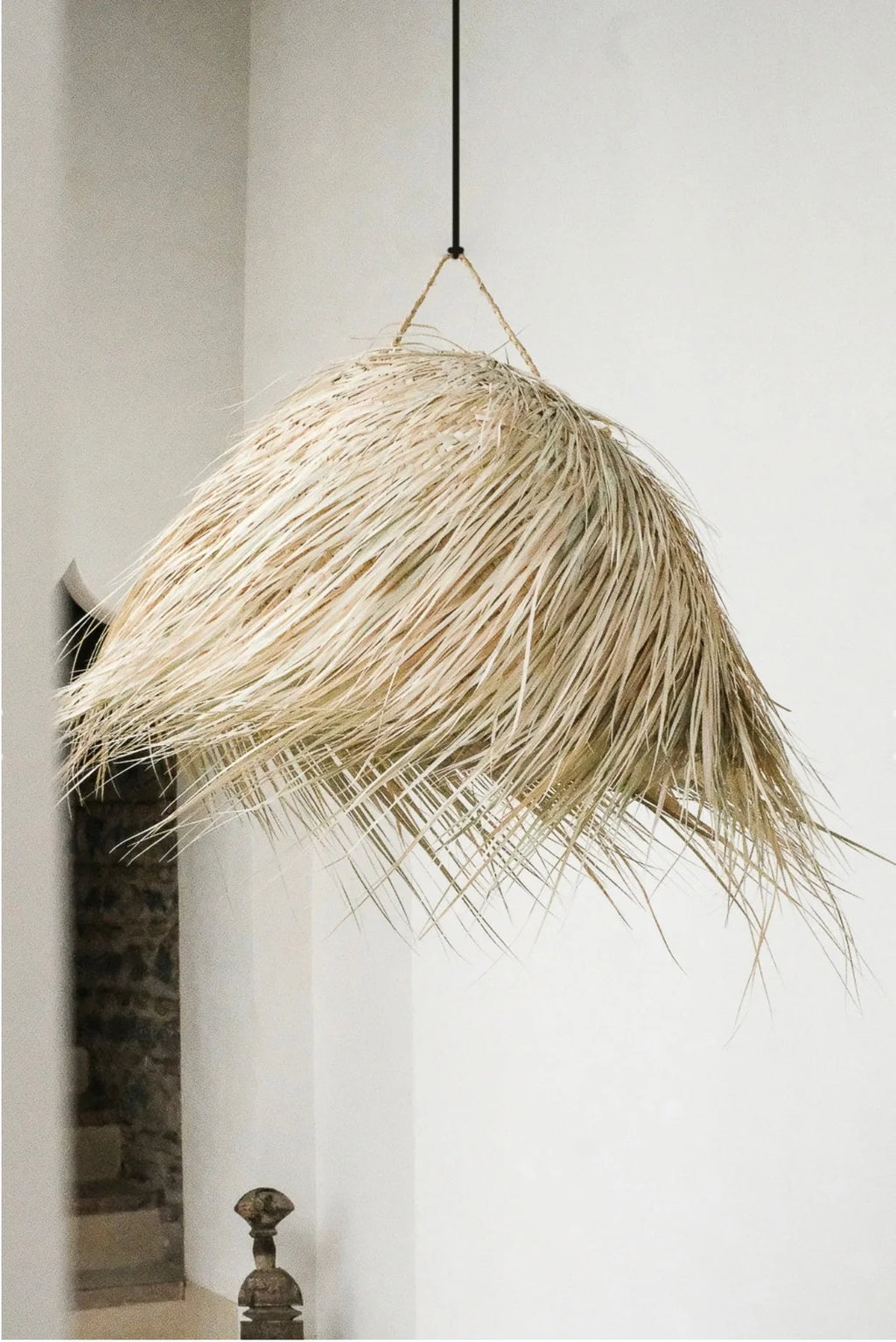Raffia taklampe rund stor