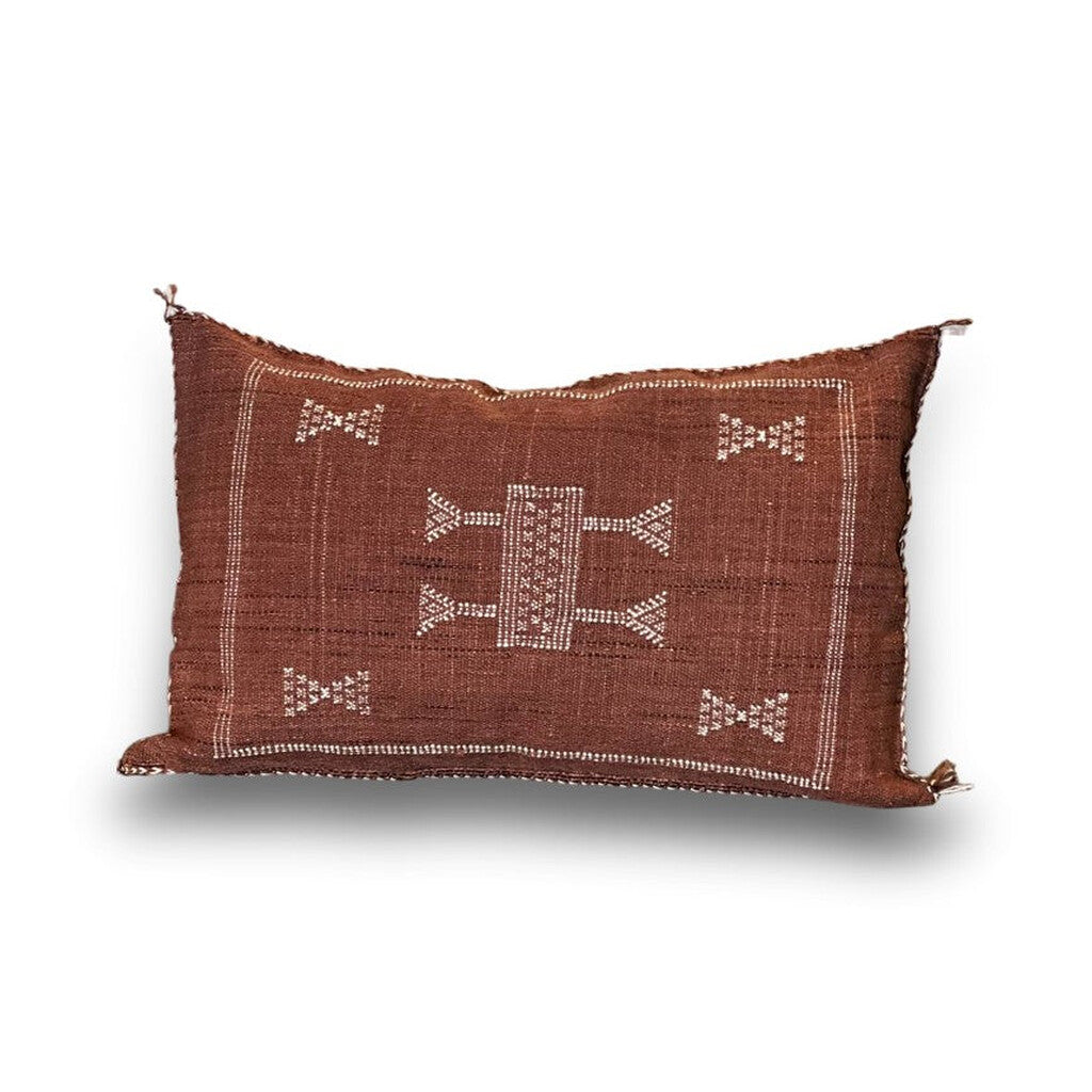 Rødbrunt marokkansk putetrekk 40x60 med lyse broderier, mønster 2, PTAS912