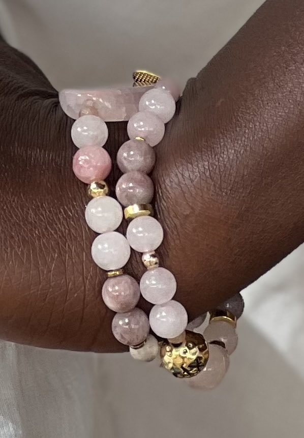 Armbånd med halvedelstener - Rosenkvarts og agat