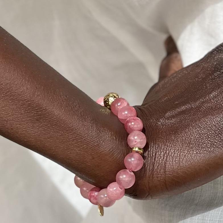 Armbånd med halvedelstener - Rosa solsten