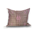 Marokkansk agavesilke putetrekk ca. 50x50 cm i brun med rosa broderier, forside