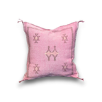 Marokkansk agavesilke putetrekk 50x50 cm i rosa med broderi i mørkebrunt
