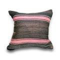 Kelimpute fra Marokko ca. 45x45 cm i mørk brun med rosa striper, forside