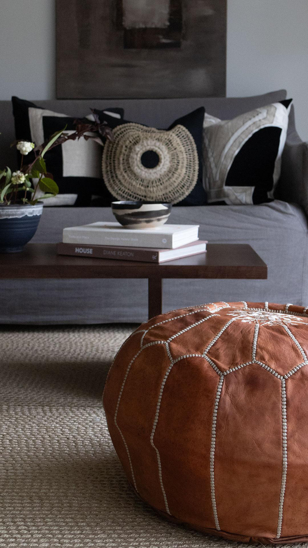 Marokkansk skinnpuff mørkebrun