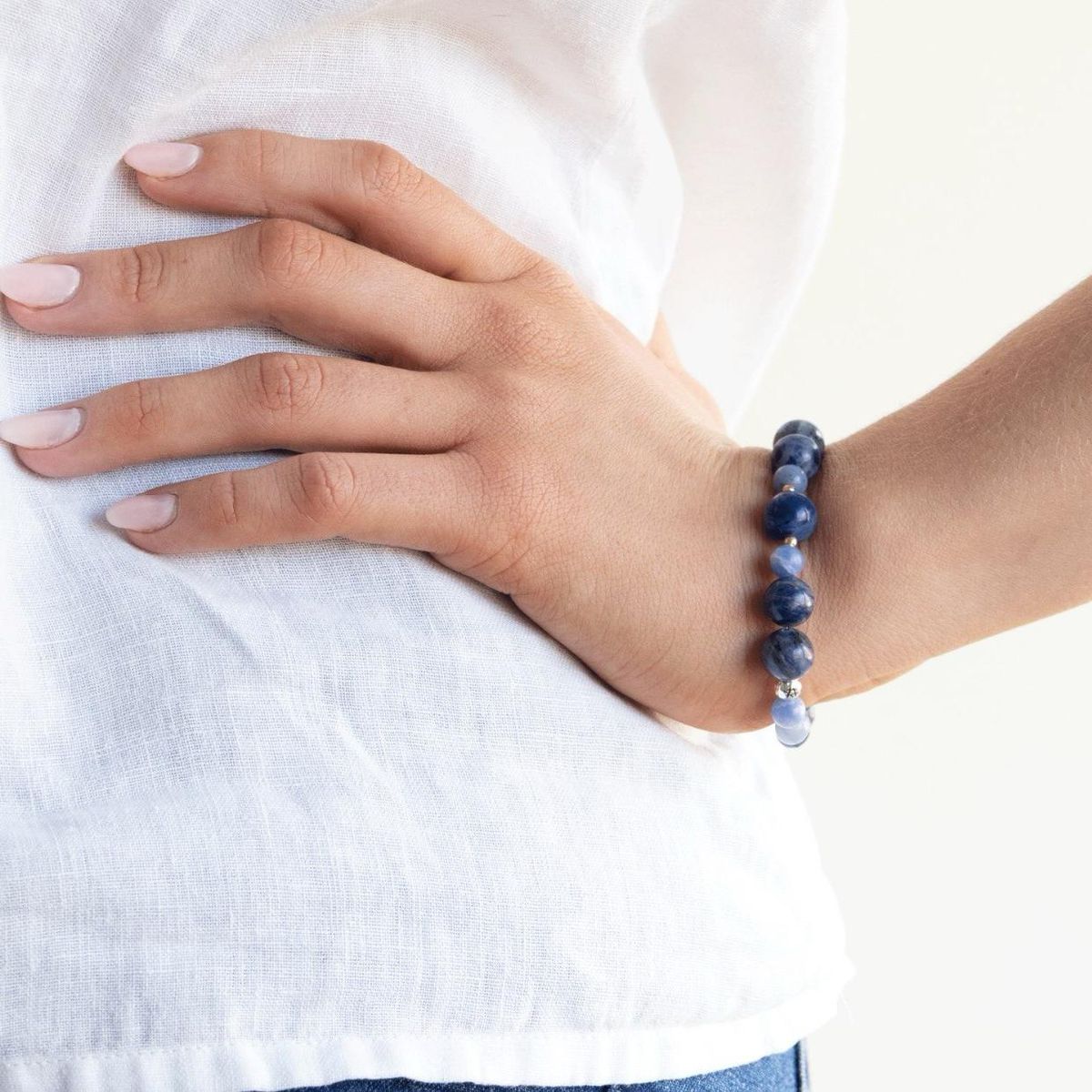 Armbånd med halvædelsten - Blå lapis lazuli og agat